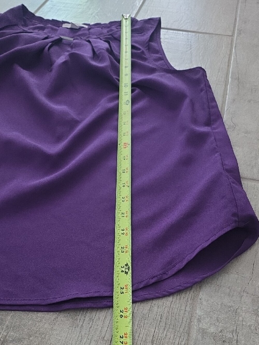 New York & Company Purple Pleated Neck Sleeveless Top - Picture 3 of 7